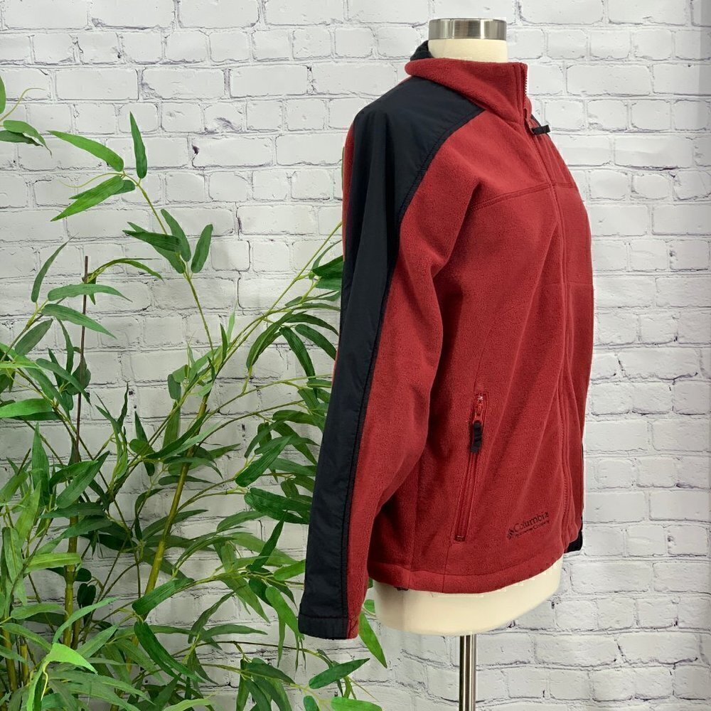 Columbia Red Fleece Jacket w/ Windbreaker Stripe - Picture 2 of 8